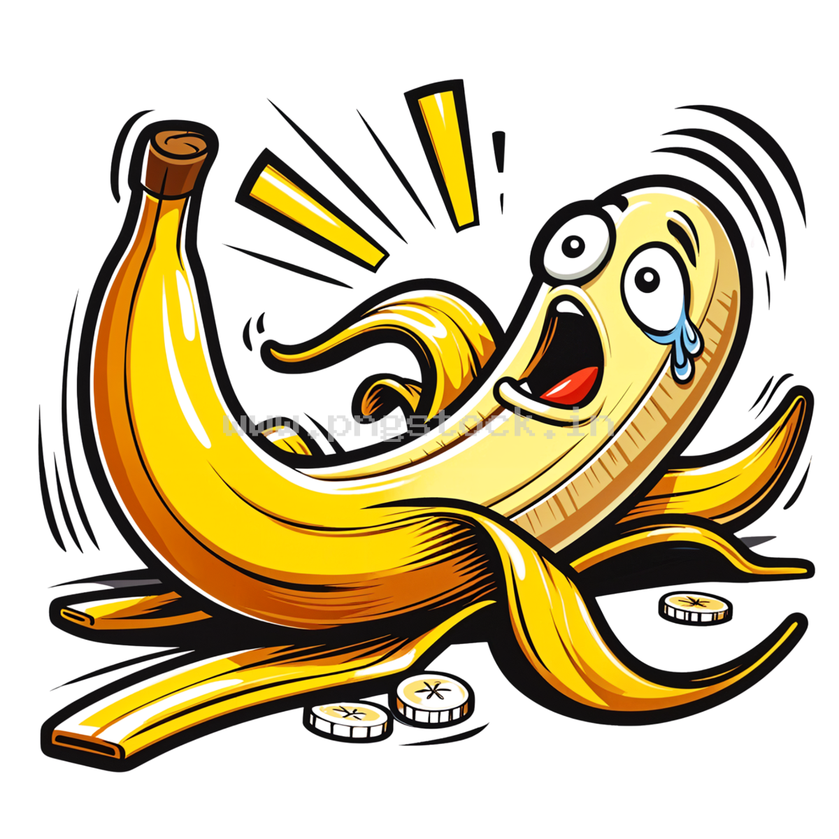Funny Banana Slipping on Peel with Surprised Expression Cartoon Concept