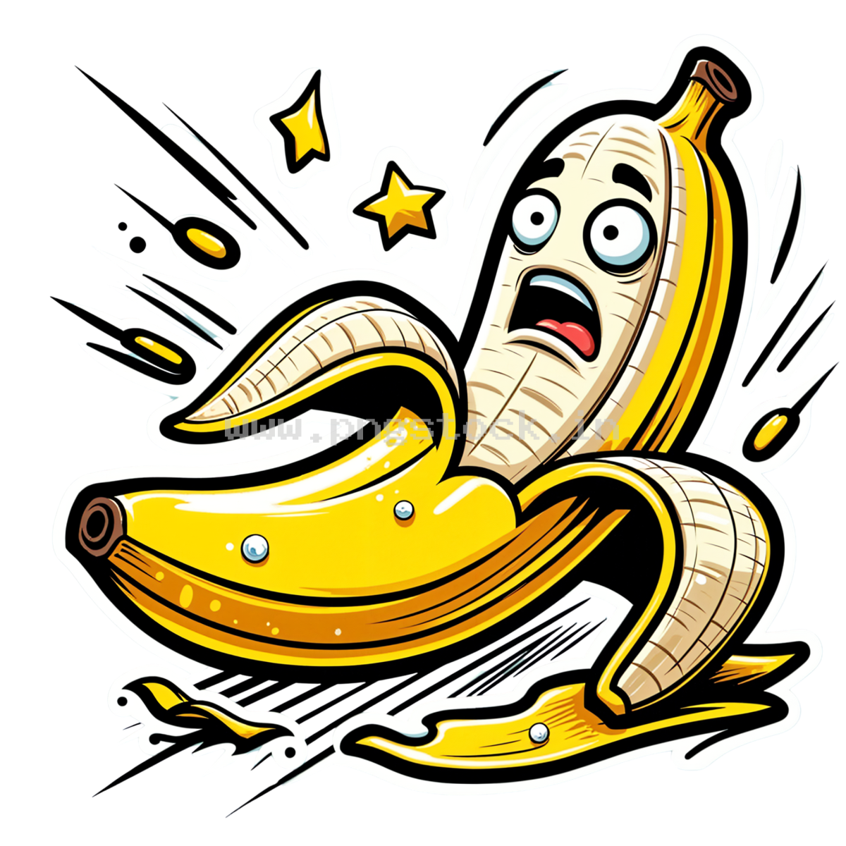 Funny Banana Slipping on Peel with Surprised Expression Cartoon Concept