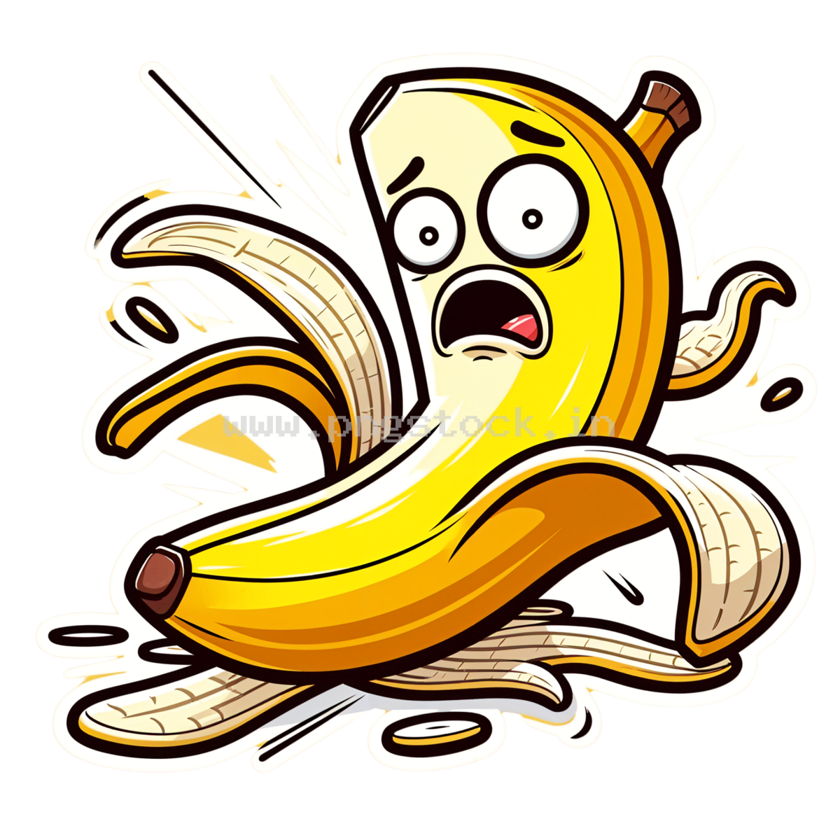 Funny Banana Slipping on Peel with Surprised Expression Cartoon Concept