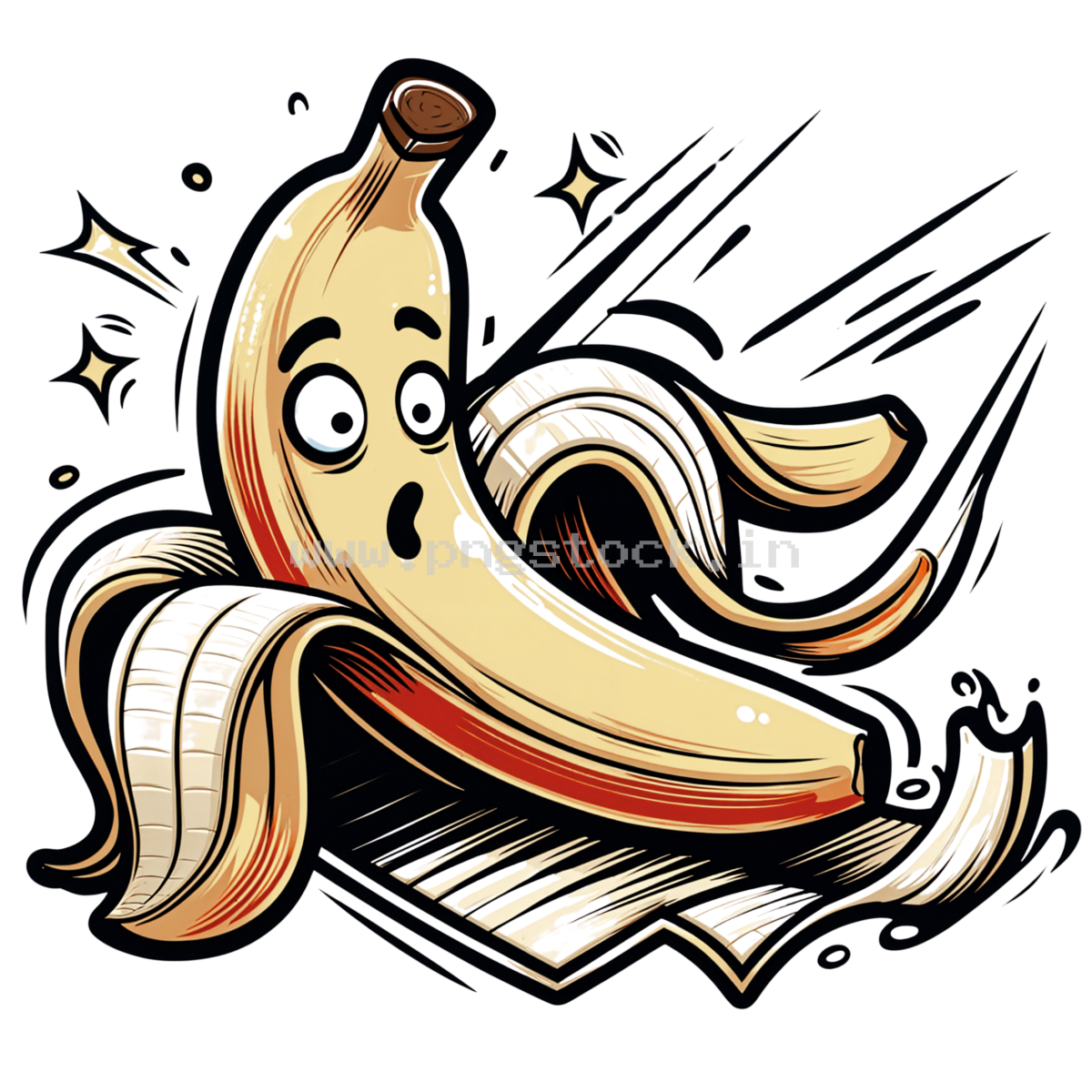 Funny Banana Slipping on Peel with Surprised Expression Cartoon Concept