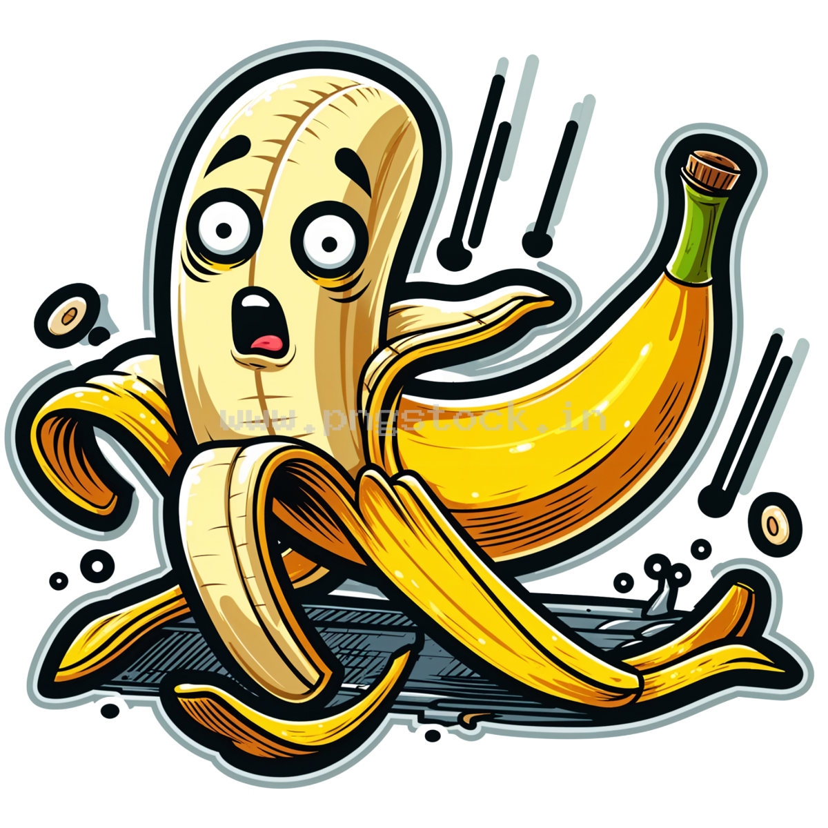 Funny Banana Slipping on Peel with Surprised Expression Cartoon Concept