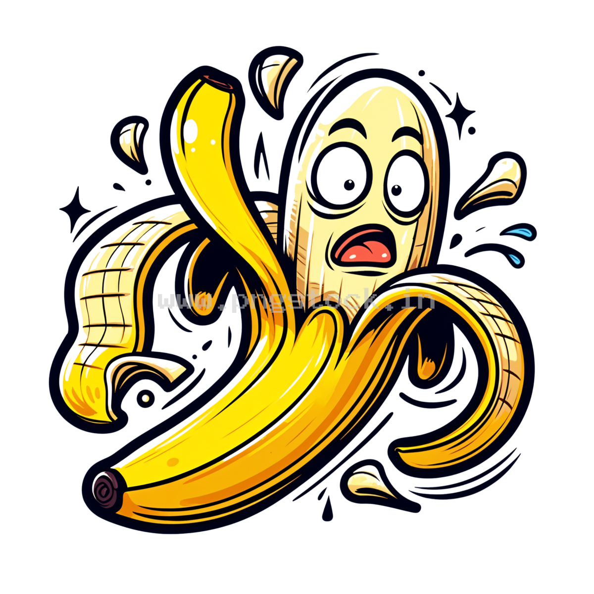 Funny Banana Slipping on Peel with Surprised Expression Cartoon Concept