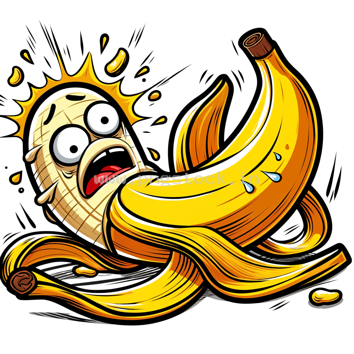 Funny Banana Slipping on Peel with Surprised Expression Cartoon Concept