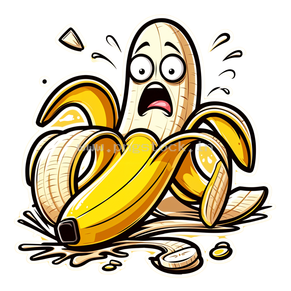 Funny Banana Slipping on Peel with Surprised Expression Cartoon Concept