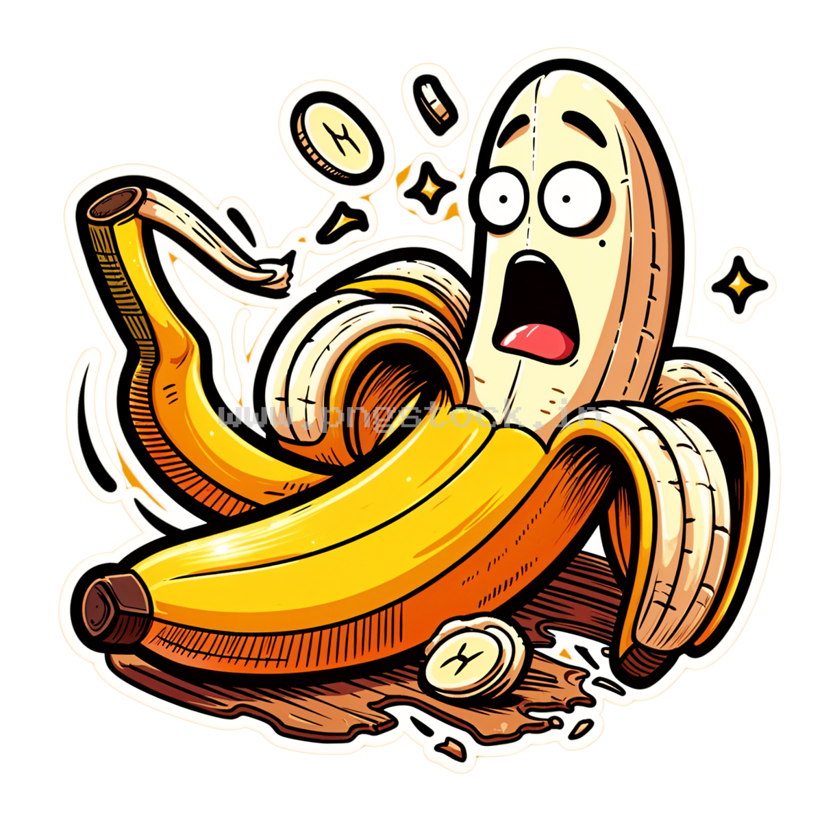Funny Banana Slipping on Peel with Surprised Expression Cartoon Concept