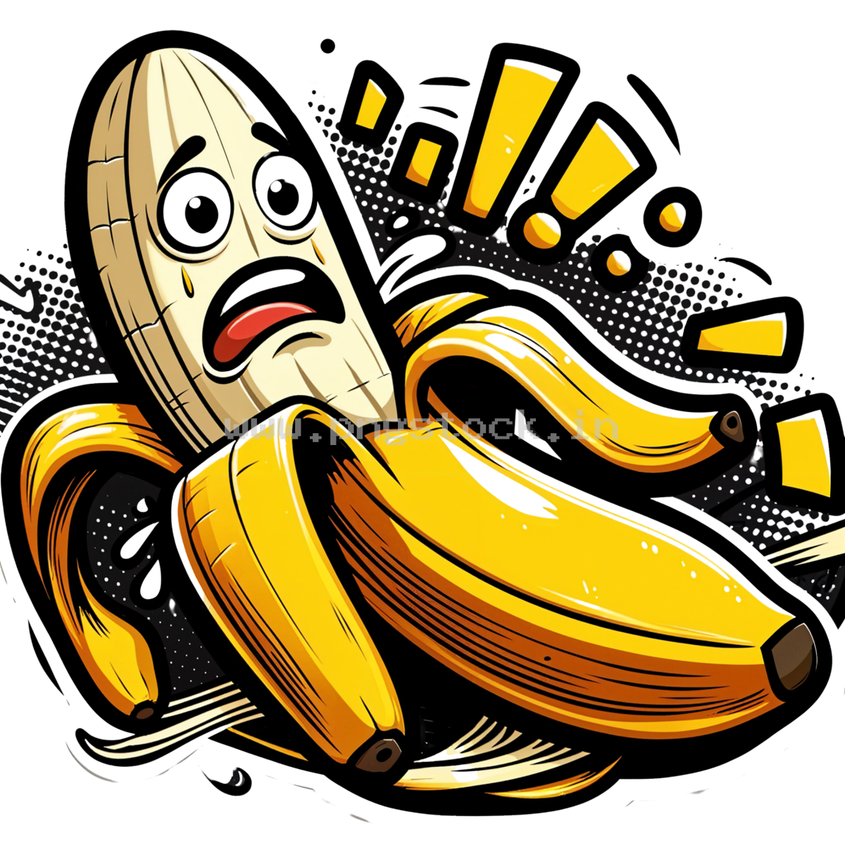 Funny Banana Slipping on Peel with Surprised Expression Cartoon Concept