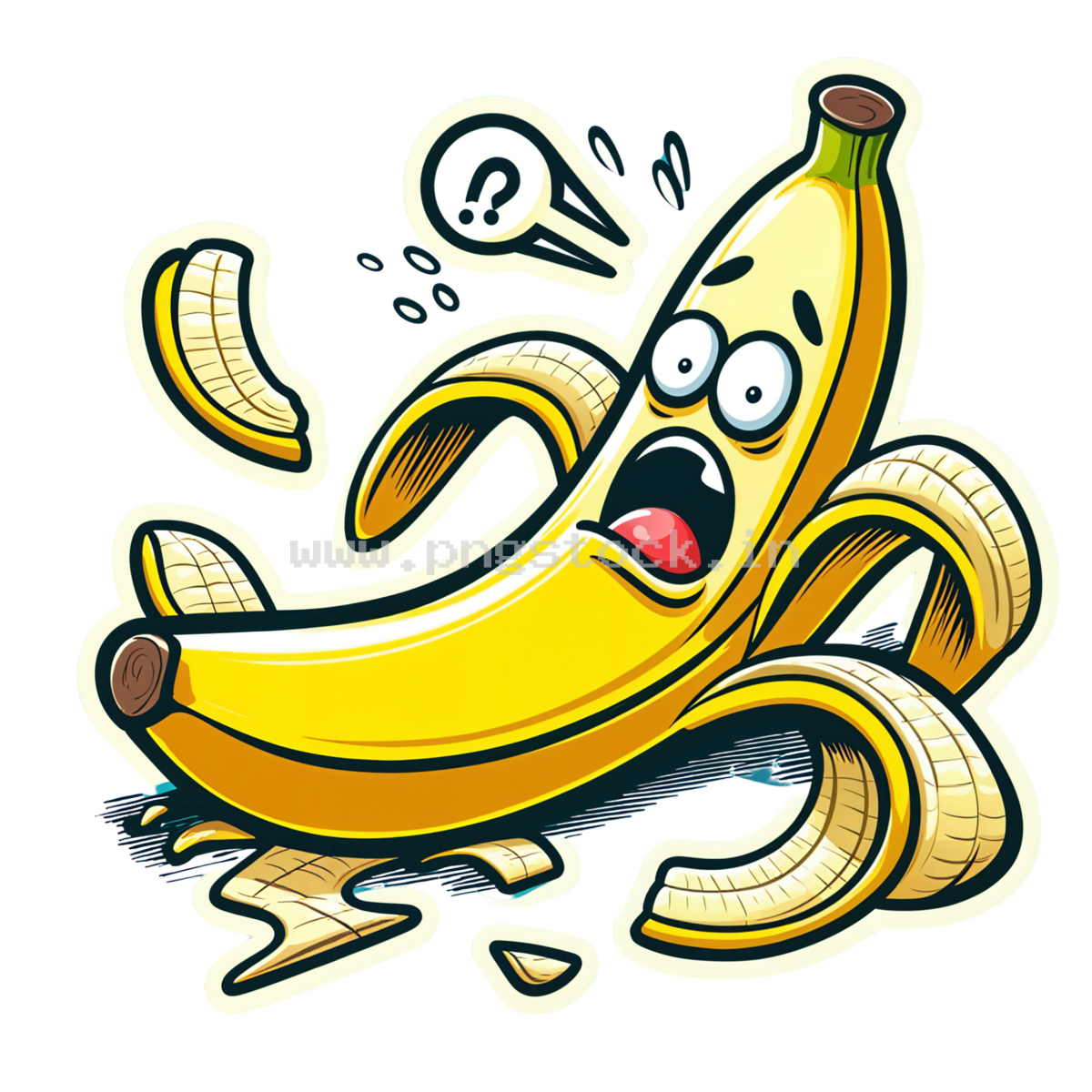 Funny Banana Slipping on Peel with Surprised Expression Cartoon Concept
