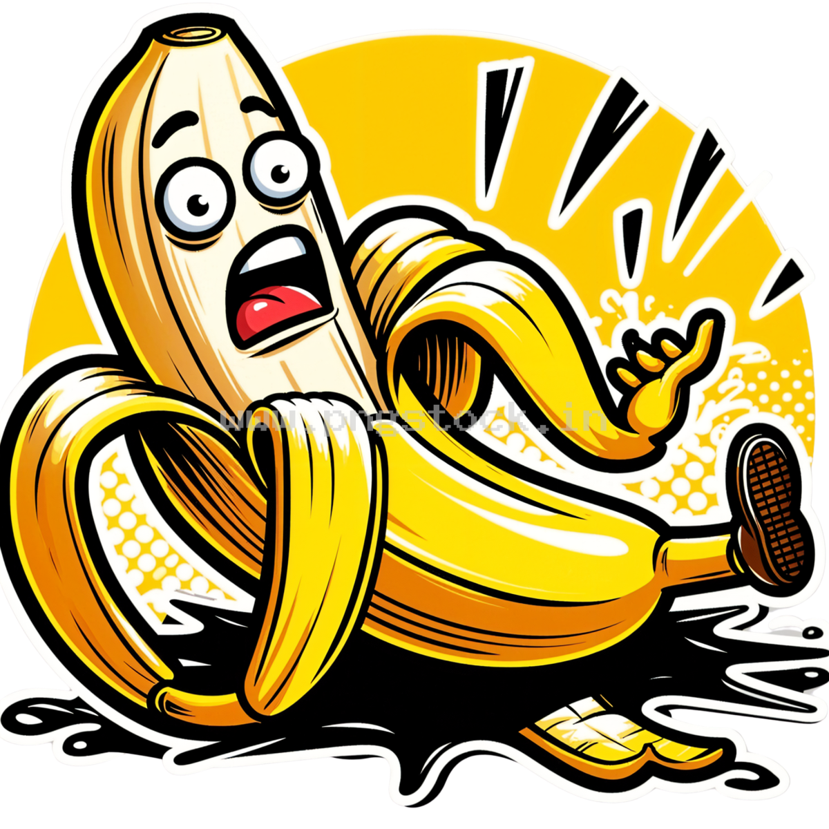 Funny Banana Slipping on Peel with Surprised Expression Cartoon Concept