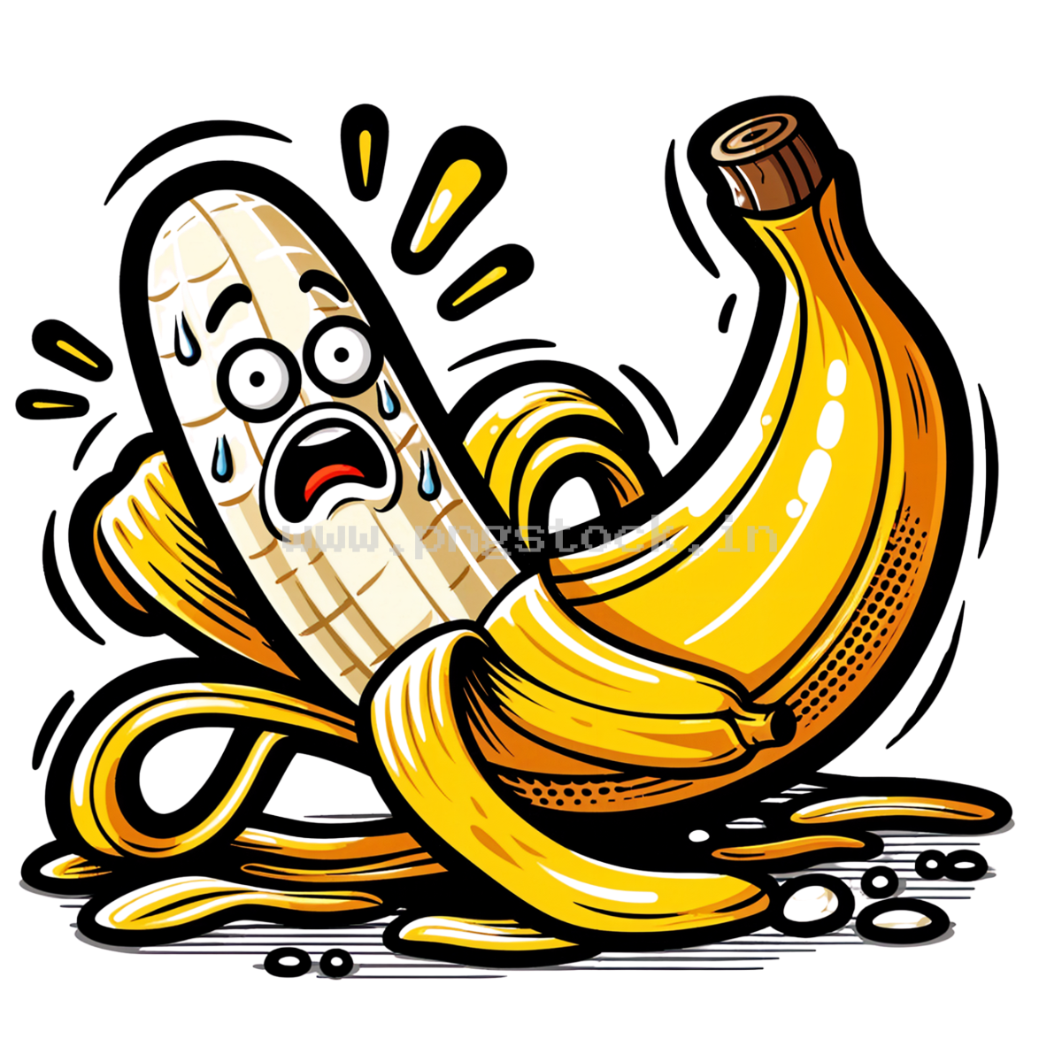 Funny Banana Slipping on Peel with Surprised Expression Cartoon Concept