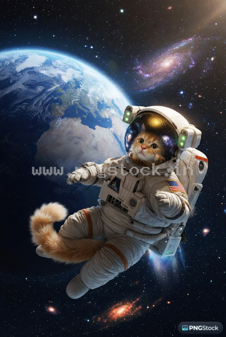 Realistic Astronaut Cat Floating in Space with Earth View Cinematic Sci Fi Ultra HD