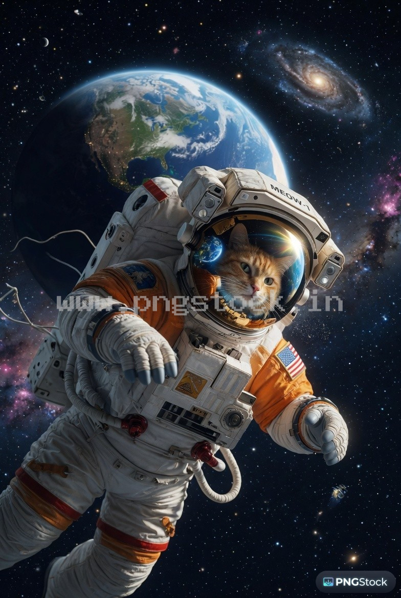 Realistic Astronaut Cat Floating in Space with Earth View Cinematic Sci Fi Ultra HD