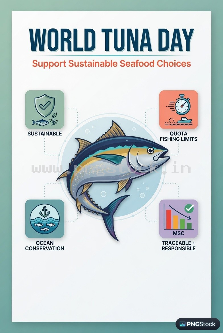 World Tuna Day Social Media Post Design Free Download Clean Blue Ocean Theme
