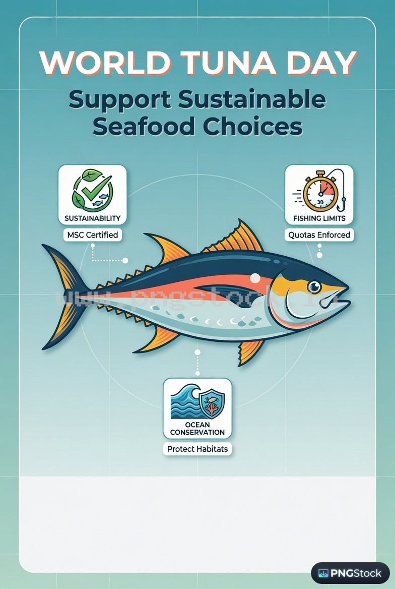 World Tuna Day Social Media Post Design Free Download Clean Blue Ocean Theme