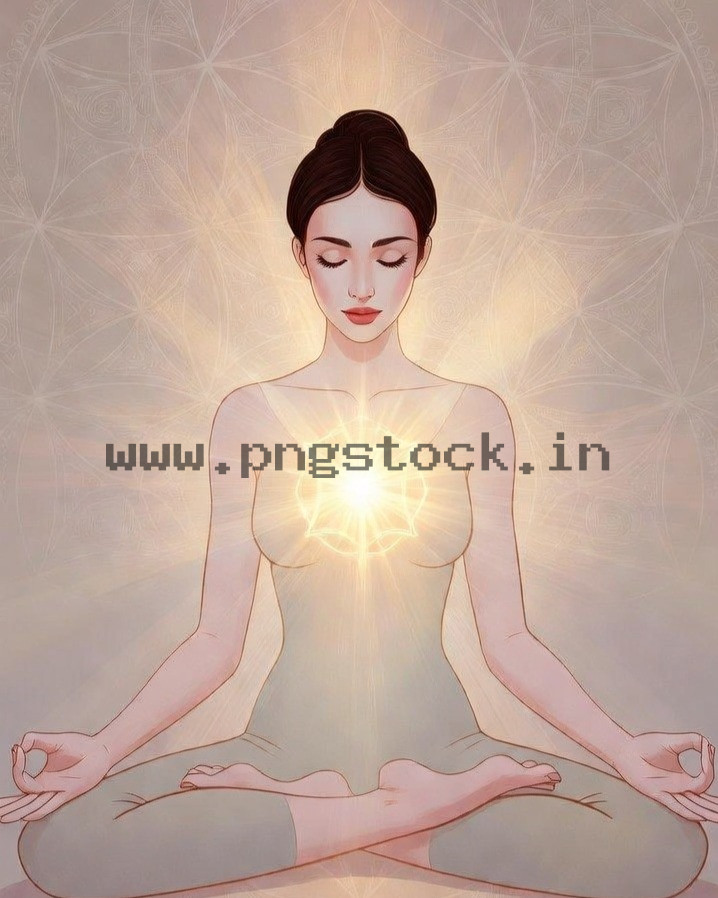 Spiritual Meditation Woman with Glowing Heart Chakra Energy and Inner Peace Illustration