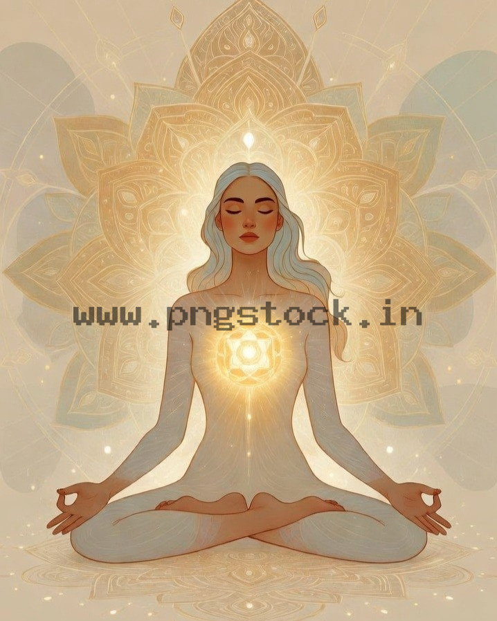 Spiritual Meditation Woman with Glowing Heart Chakra Energy and Inner Peace Illustration