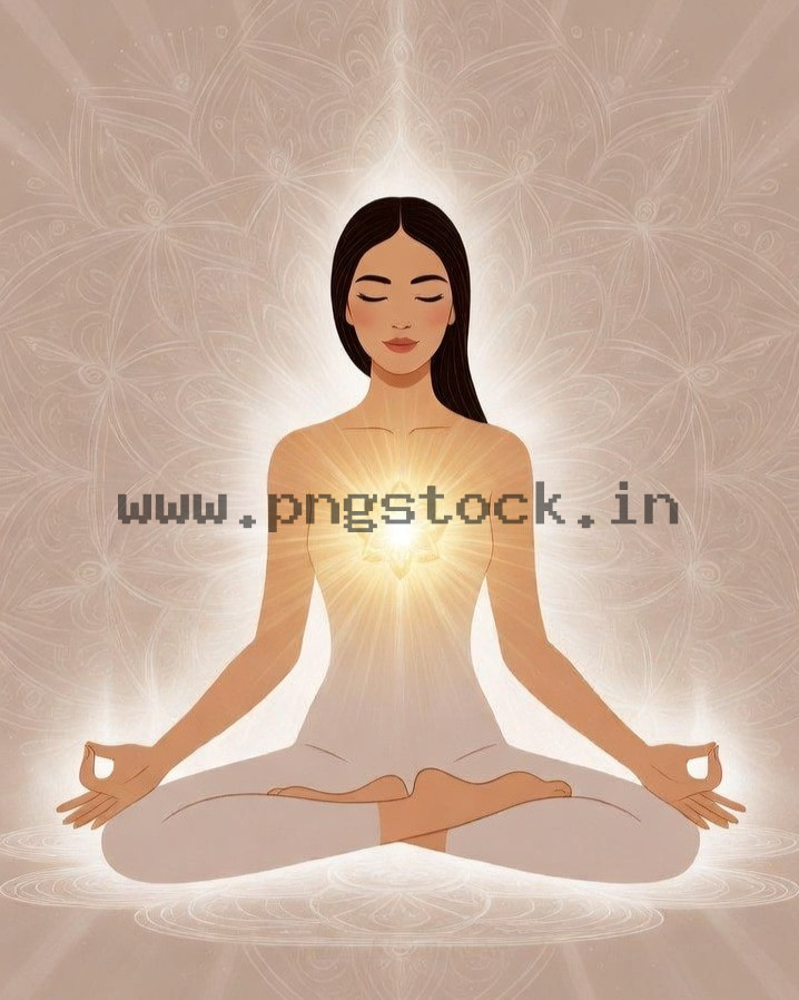 Spiritual Meditation Woman with Glowing Heart Chakra Energy and Inner Peace Illustration