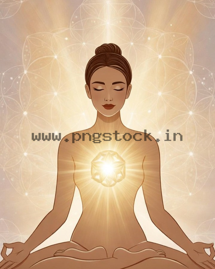 Spiritual Meditation Woman with Glowing Heart Chakra Energy and Inner Peace Illustration