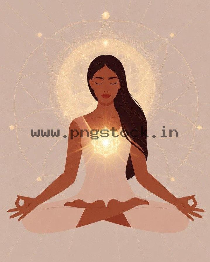 Spiritual Meditation Woman with Glowing Heart Chakra Energy and Inner Peace Illustration