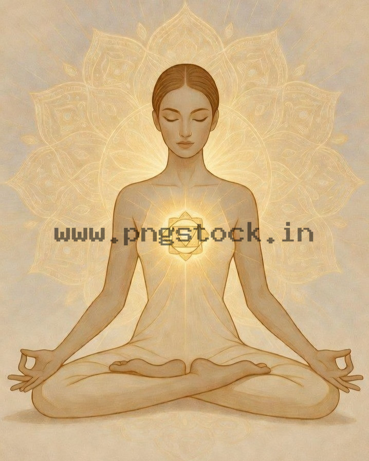 Spiritual Meditation Woman with Glowing Heart Chakra Energy and Inner Peace Illustration