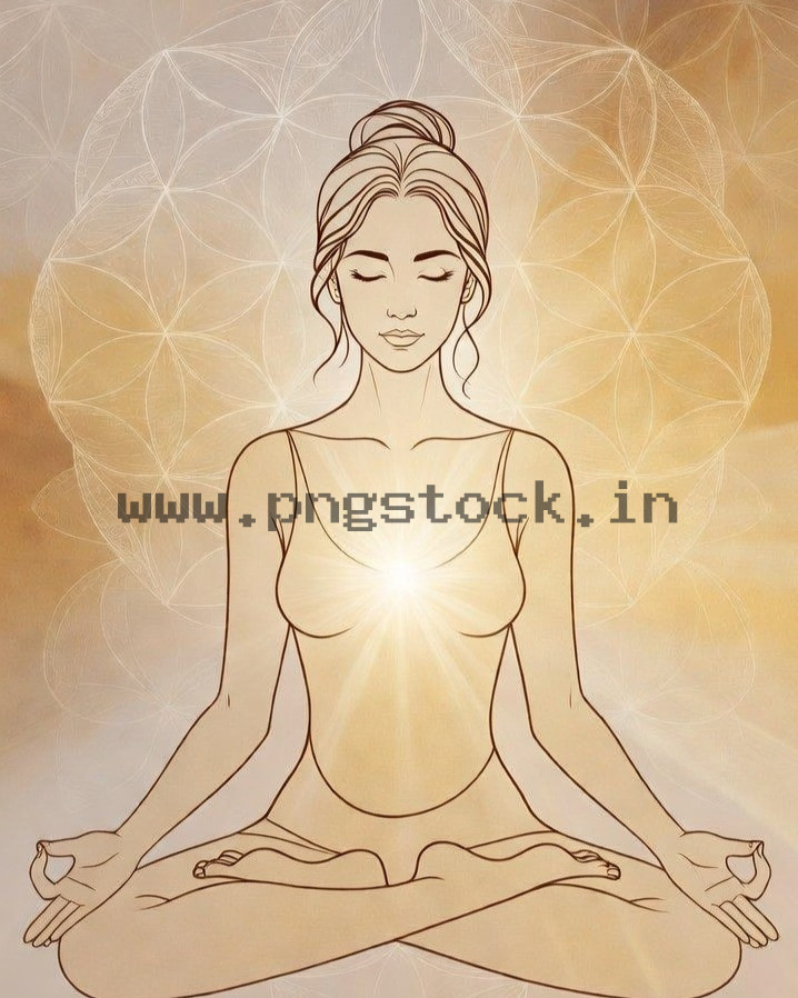 Spiritual Meditation Woman with Glowing Heart Chakra Energy and Inner Peace Illustration