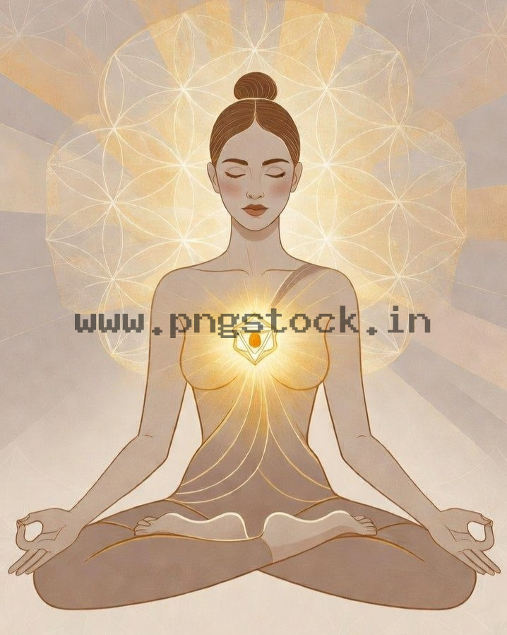 Spiritual Meditation Woman with Glowing Heart Chakra Energy and Inner Peace Illustration