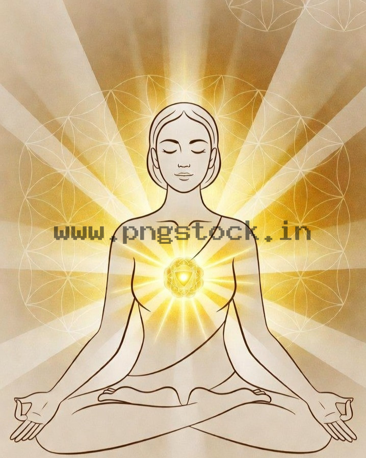 Spiritual Meditation Woman with Glowing Heart Chakra Energy and Inner Peace Illustration
