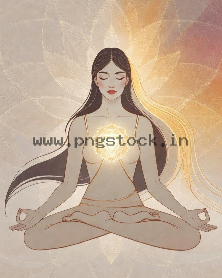 Spiritual Meditation Woman with Glowing Heart Chakra Energy and Inner Peace Illustration