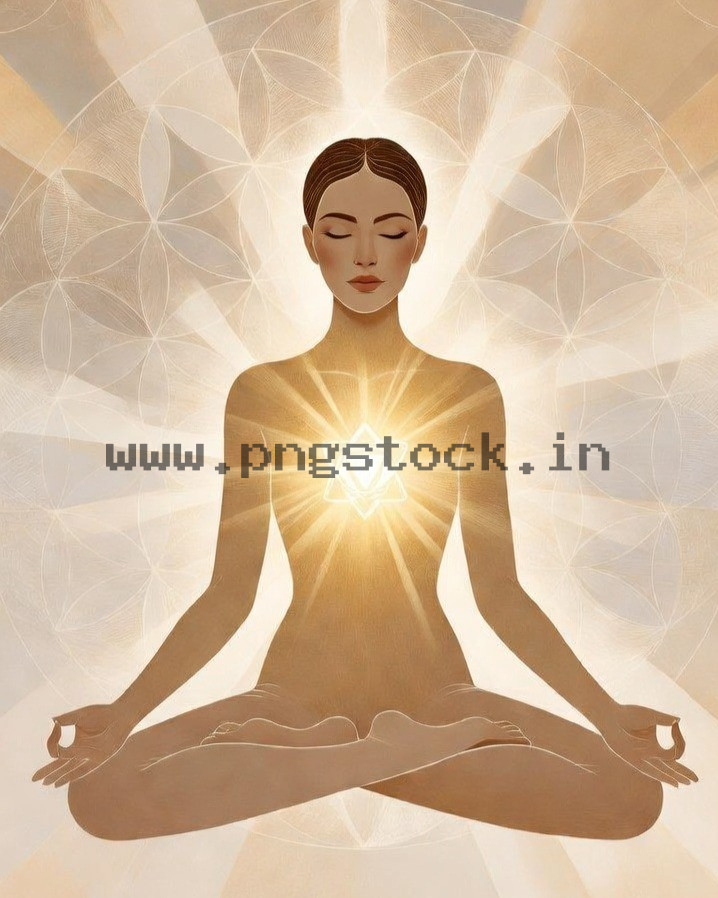 Spiritual Meditation Woman with Glowing Heart Chakra Energy and Inner Peace Illustration
