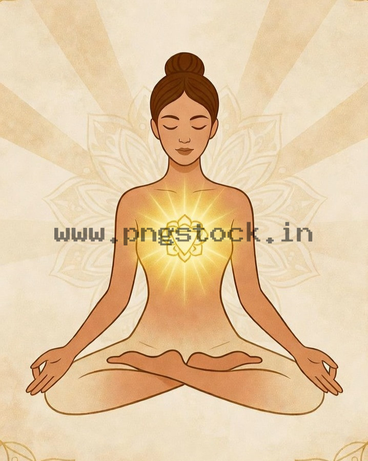 Spiritual Meditation Woman with Glowing Heart Chakra Energy and Inner Peace Illustration