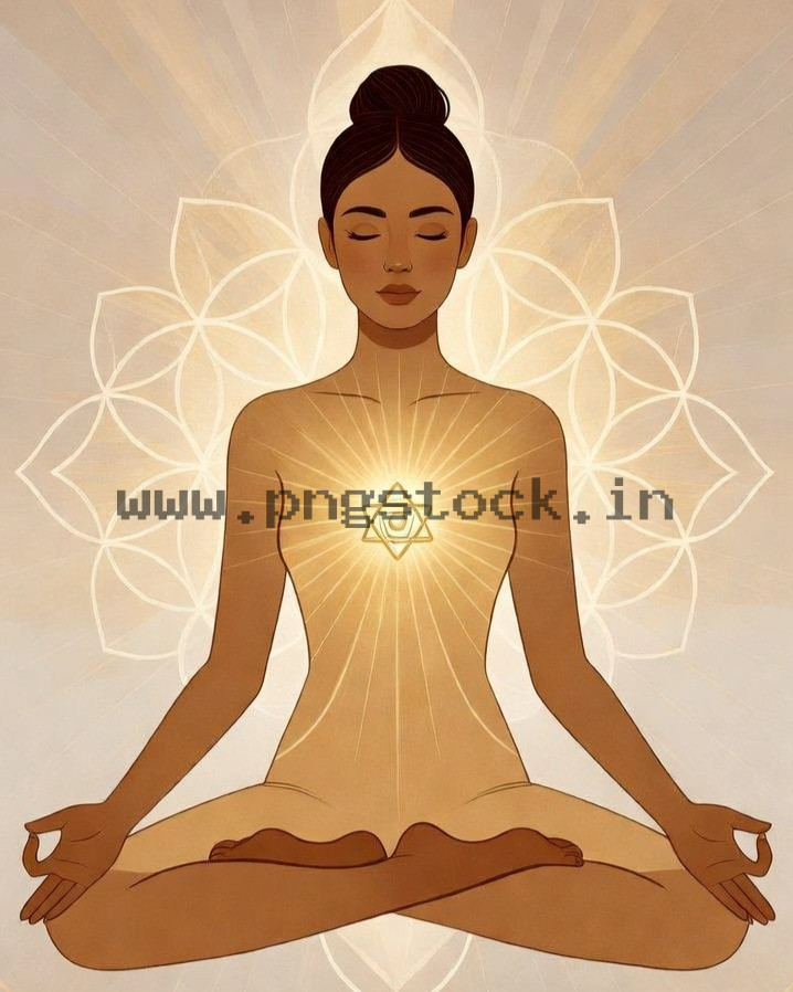Spiritual Meditation Woman with Glowing Heart Chakra Energy and Inner Peace Illustration