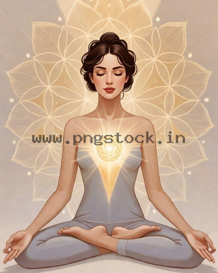Spiritual Meditation Woman with Glowing Heart Chakra Energy and Inner Peace Illustration