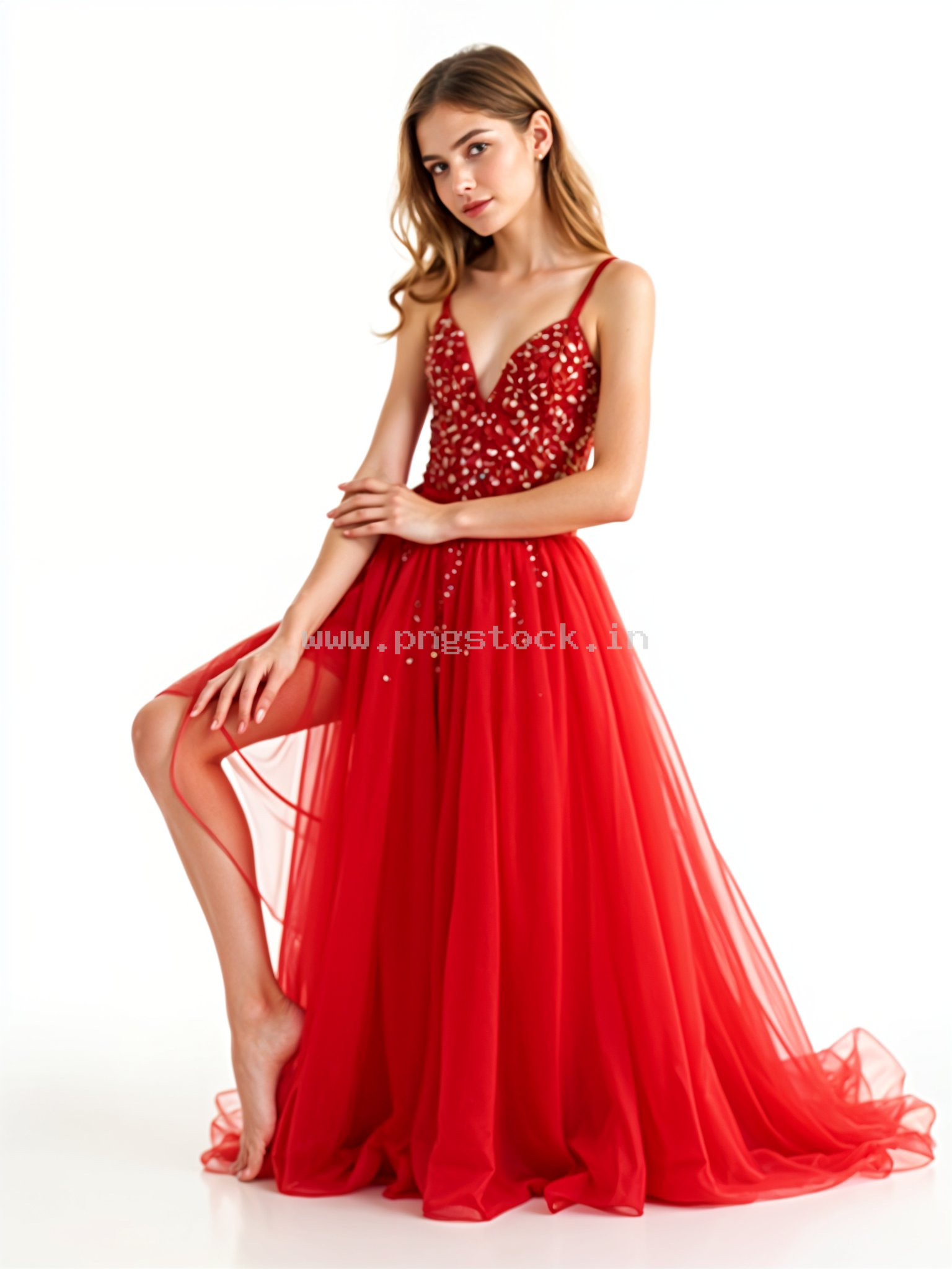 Beautiful Young Woman in Elegant Fancy Dress Showcasing Latest Fashion Style