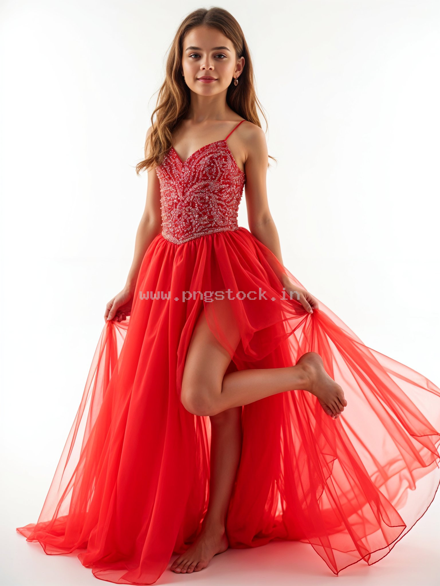 Beautiful Young Woman in Elegant Fancy Dress Showcasing Latest Fashion Style