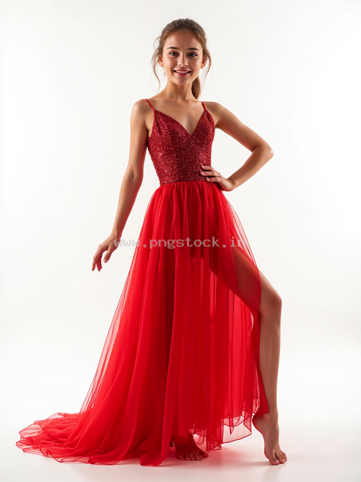 Beautiful Young Woman in Elegant Fancy Dress Showcasing Latest Fashion Style