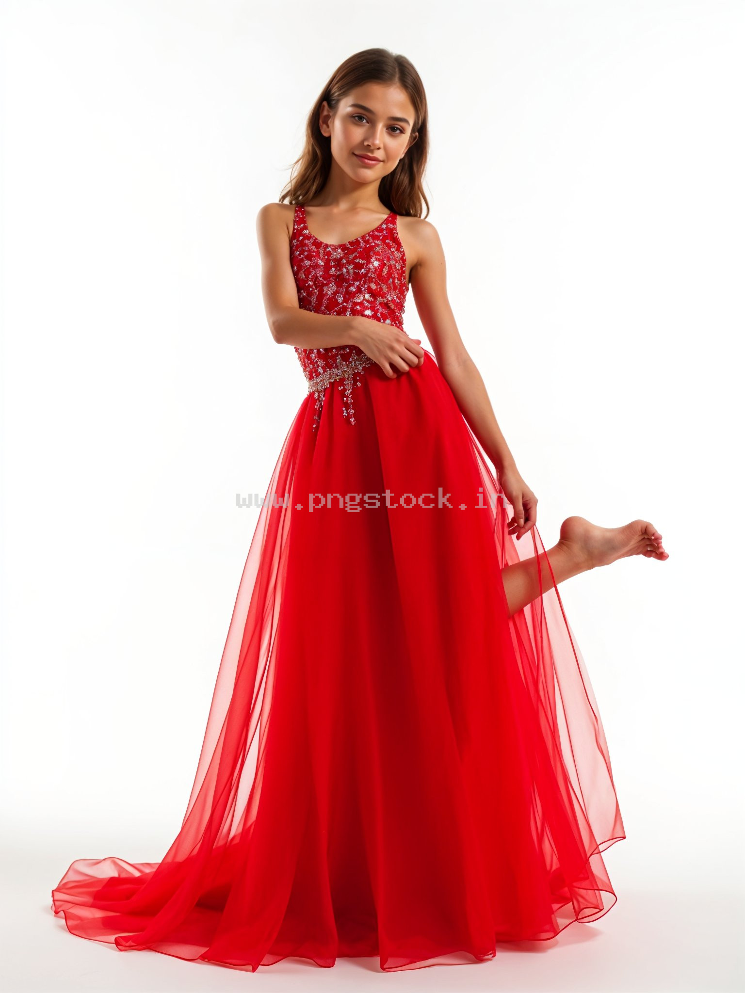 Beautiful Young Woman in Elegant Fancy Dress Showcasing Latest Fashion Style