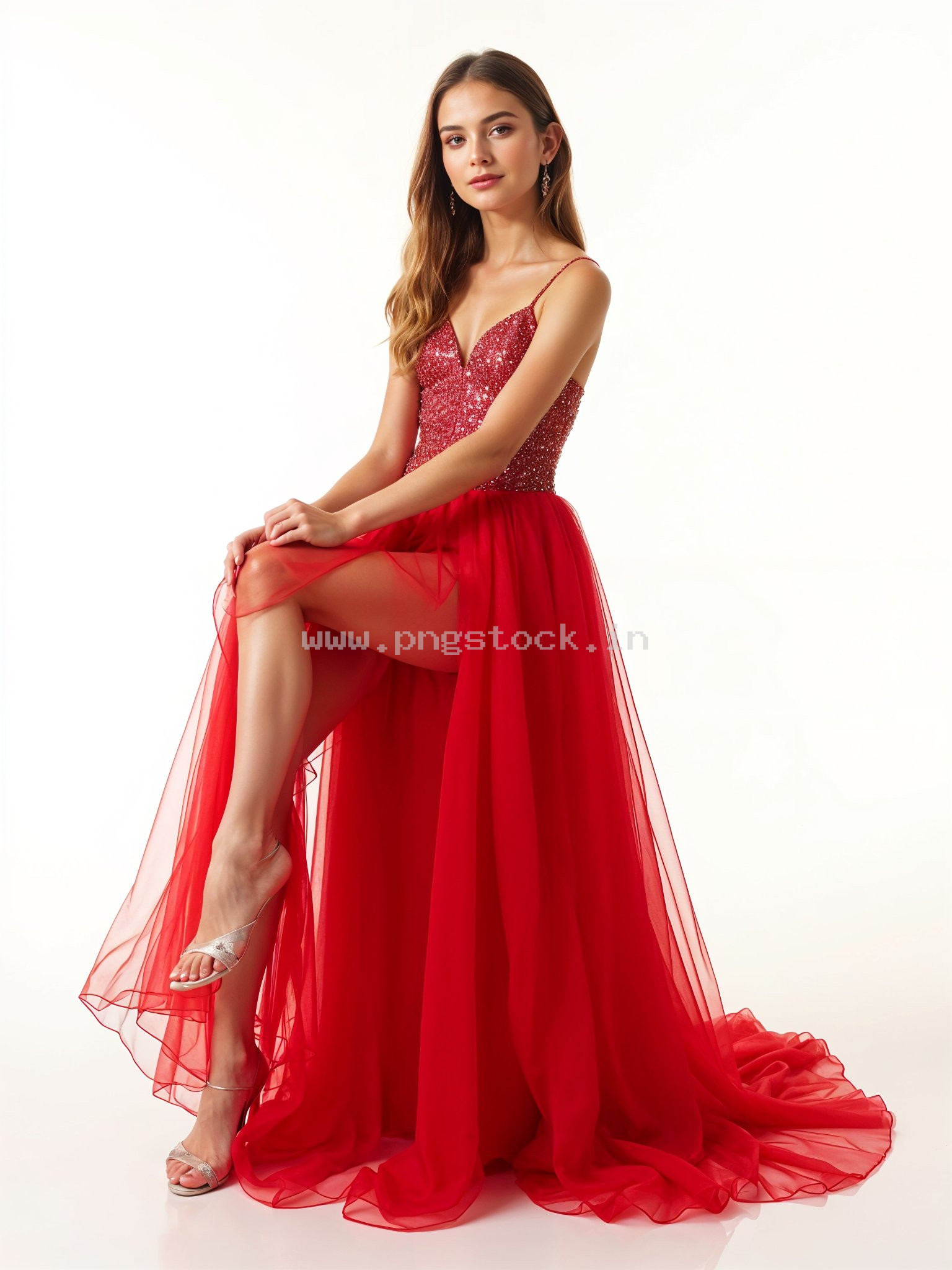 Beautiful Young Woman in Elegant Fancy Dress Showcasing Latest Fashion Style