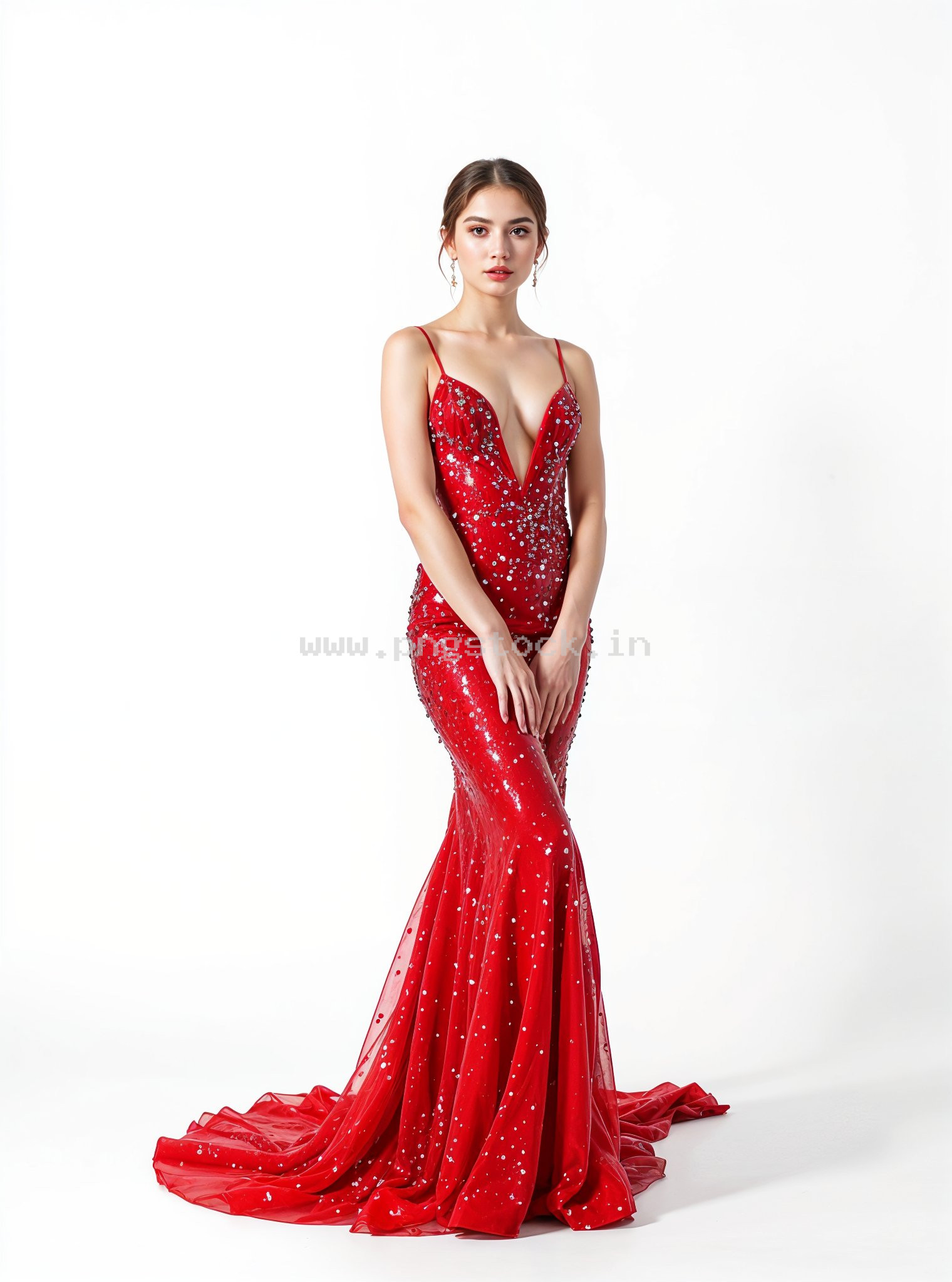 Beautiful Young Woman in Elegant Fancy Dress Showcasing Latest Fashion Style