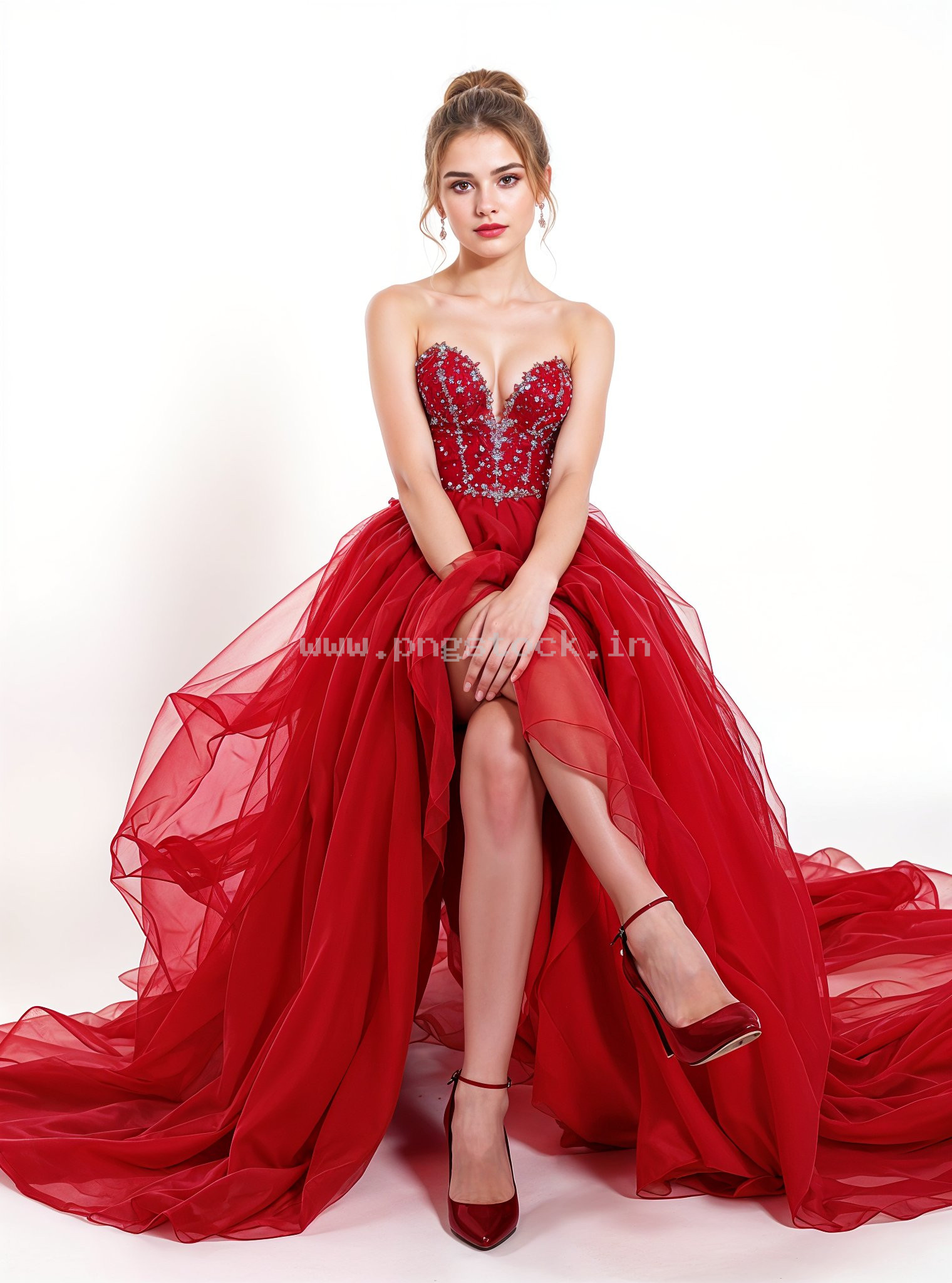 Beautiful Young Woman in Elegant Fancy Dress Showcasing Latest Fashion Style