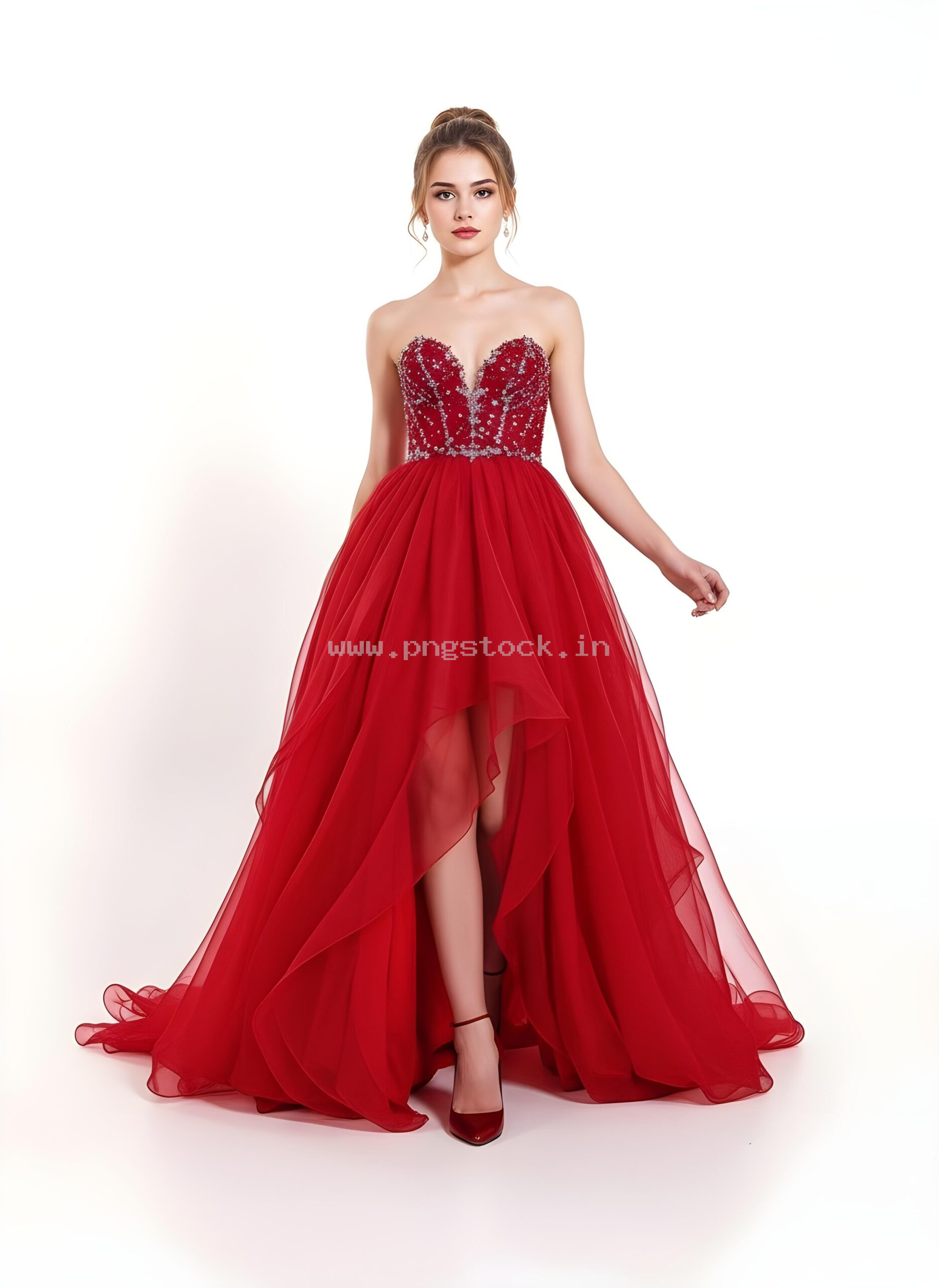 Beautiful Young Woman in Elegant Fancy Dress Showcasing Latest Fashion Style
