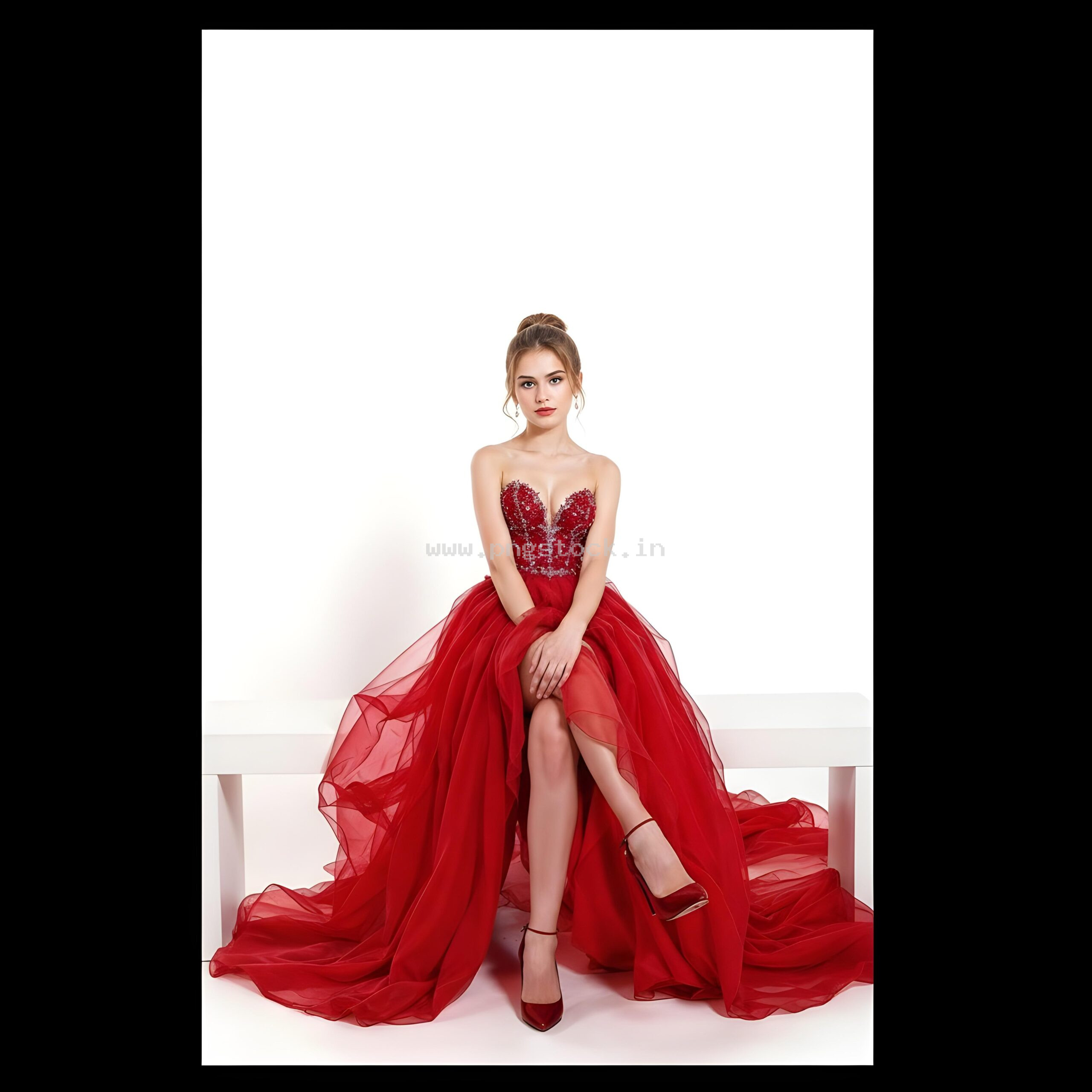 Beautiful Young Woman in Elegant Fancy Dress Showcasing Latest Fashion Style
