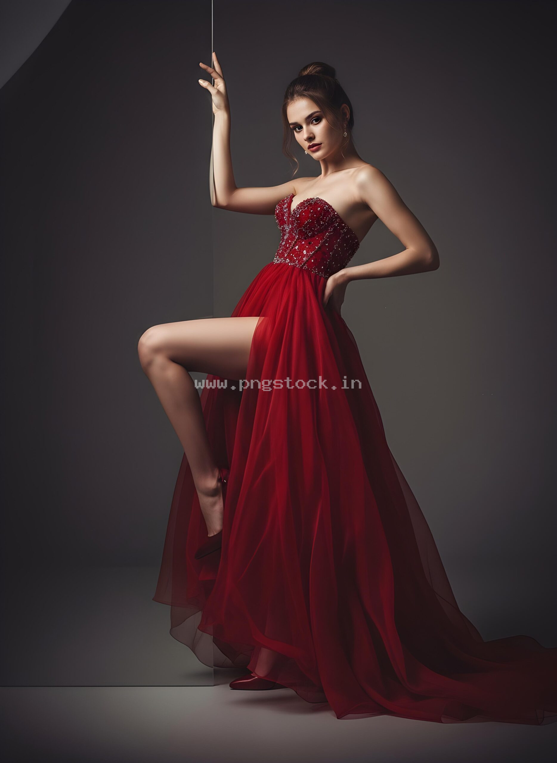 Beautiful Young Woman in Elegant Fancy Dress Showcasing Latest Fashion Style