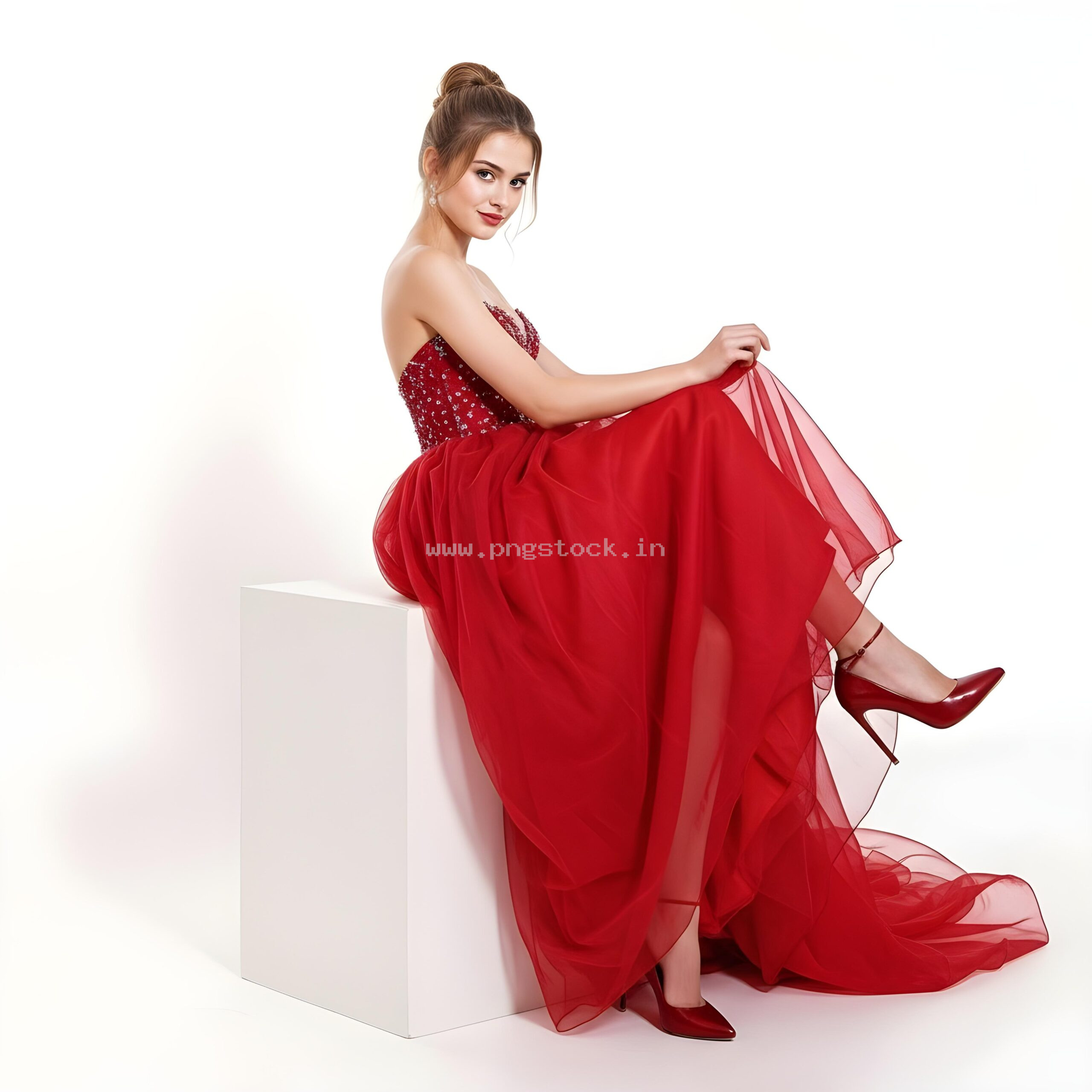 Beautiful Young Woman in Elegant Fancy Dress Showcasing Latest Fashion Style