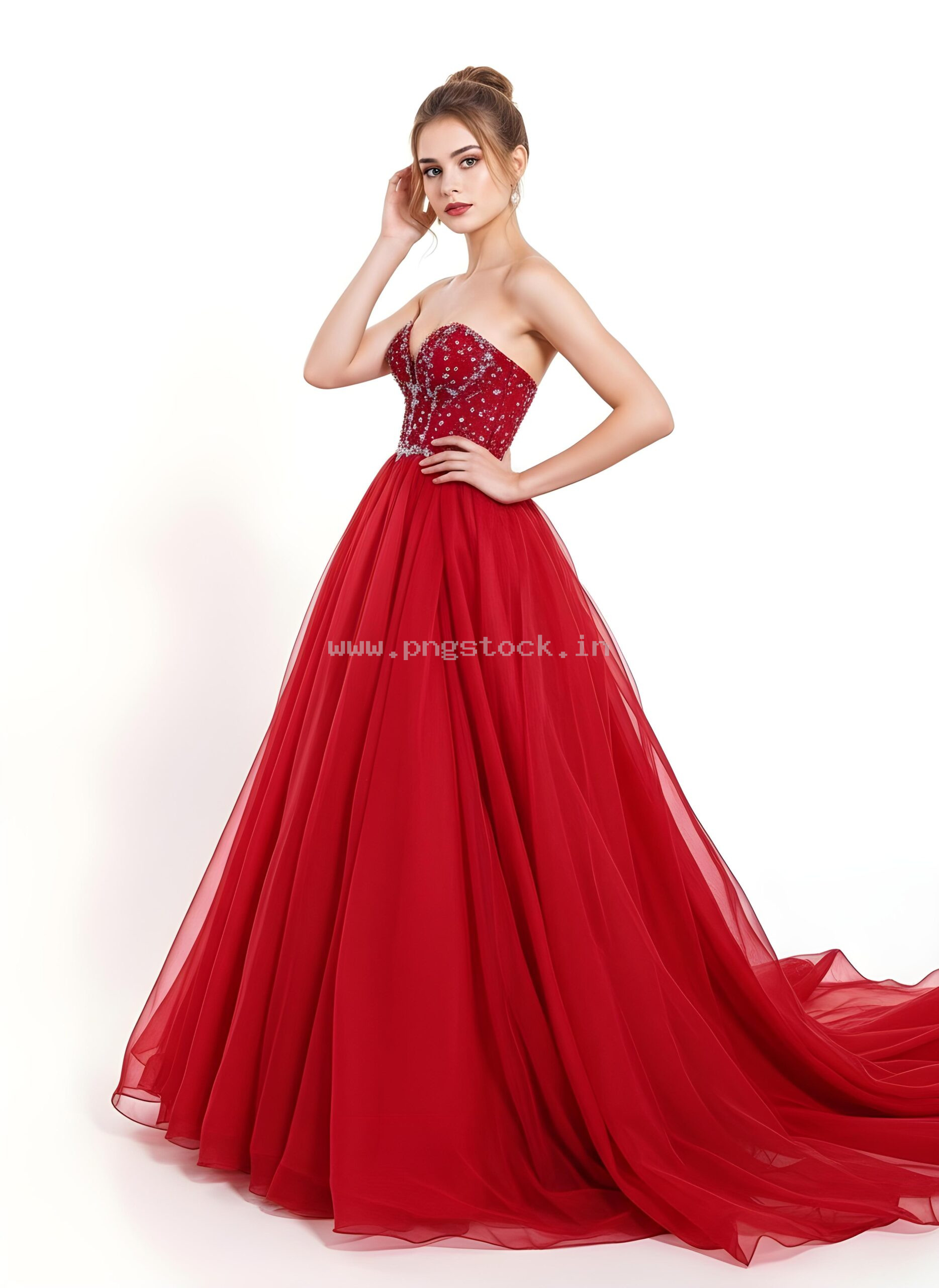 Beautiful Young Woman in Elegant Fancy Dress Showcasing Latest Fashion Style