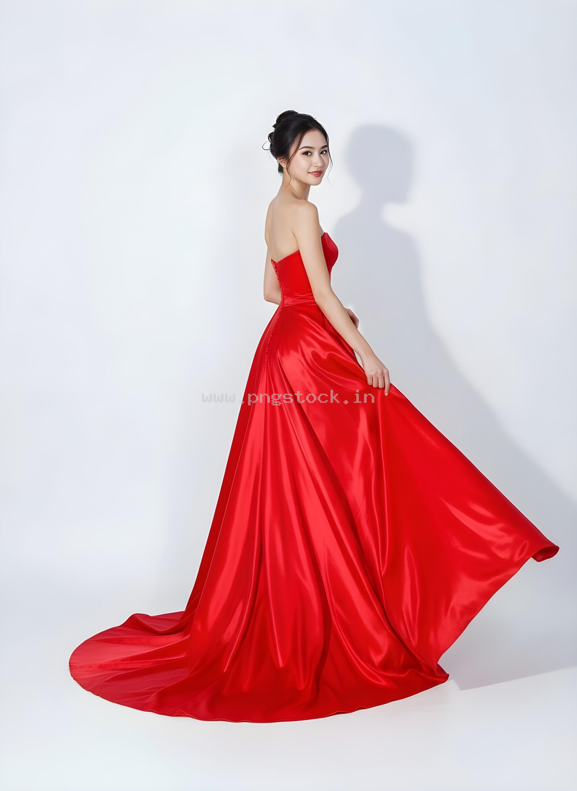 Graceful Red Dress Fashion Model Portrait on White Free Image Download