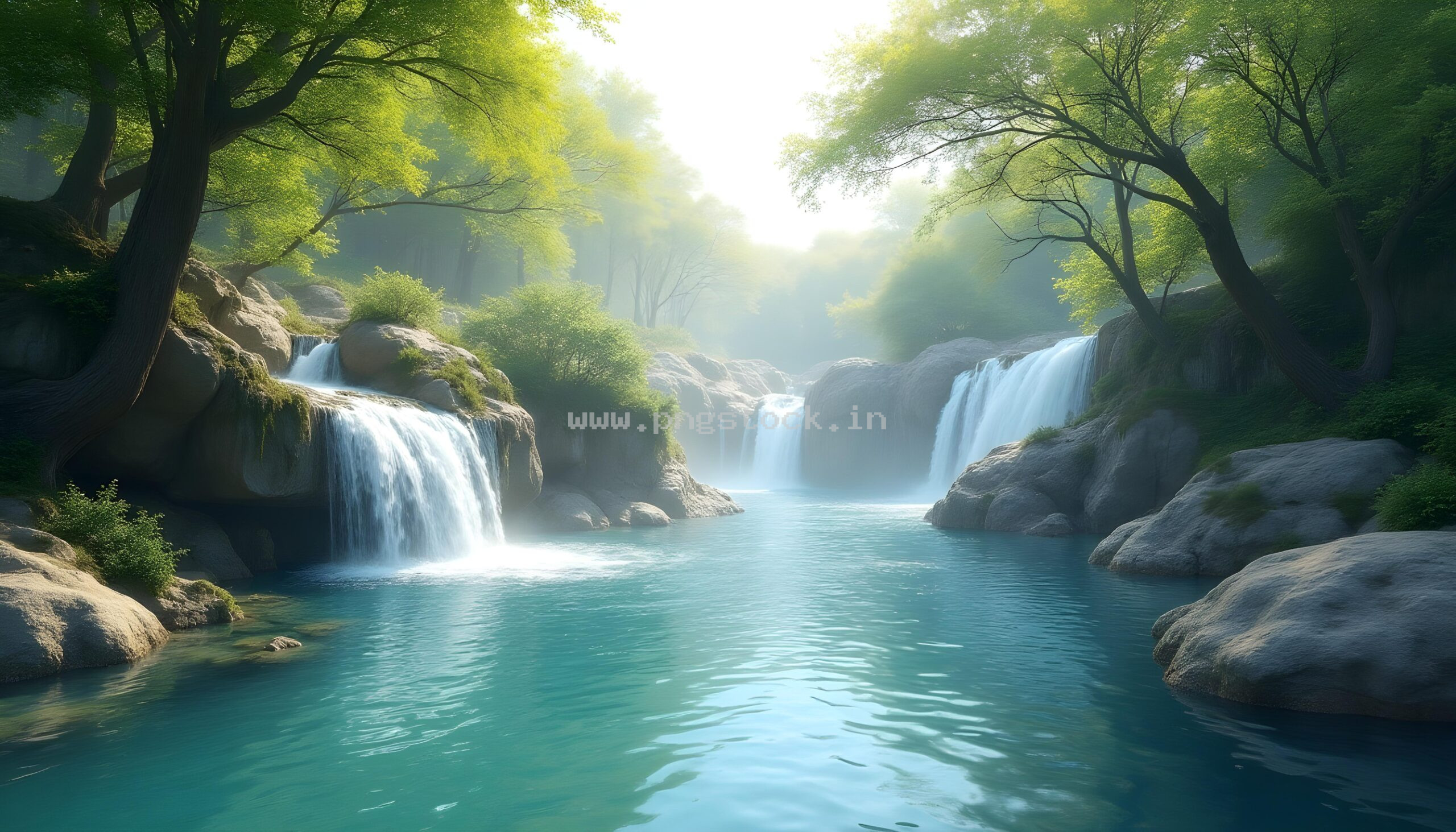Beautiful Nature Waterfall Landscape Wallpaper with Lush Green Forest