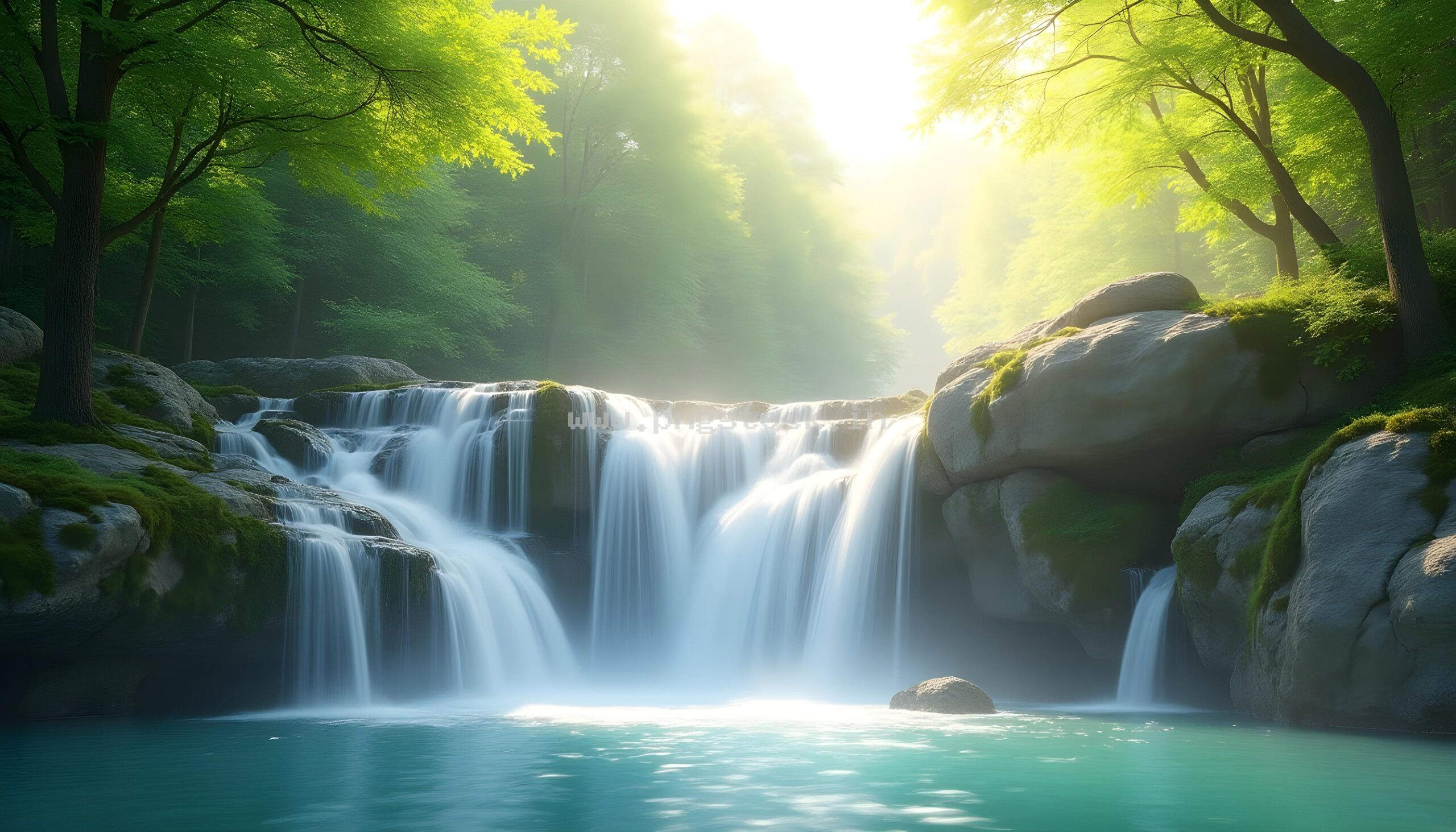 Beautiful Nature Waterfall Landscape Wallpaper with Lush Green Forest