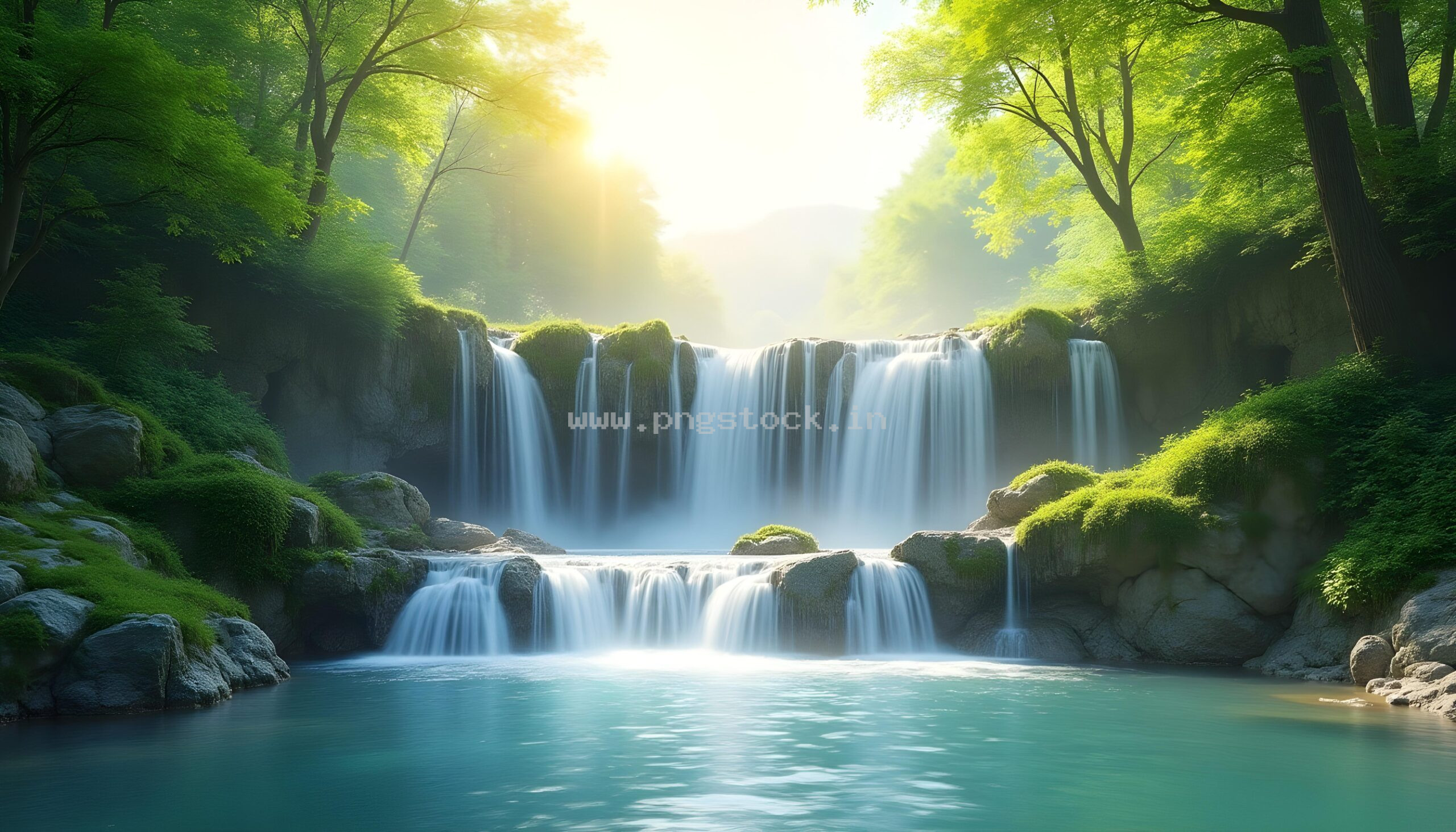 Beautiful Nature Waterfall Landscape Wallpaper with Lush Green Forest