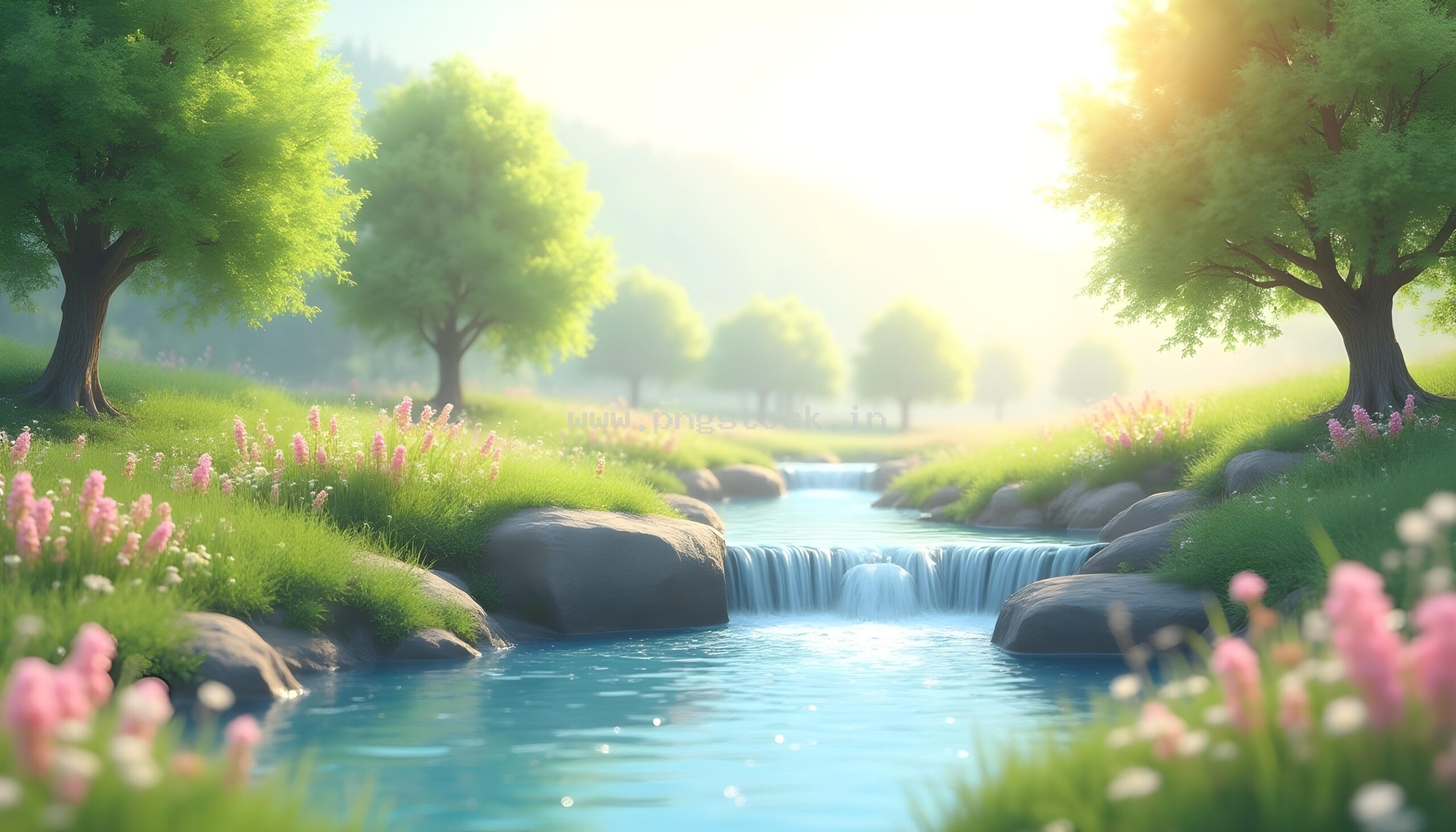 Beautiful Nature Waterfall Landscape Wallpaper with Lush Green Forest
