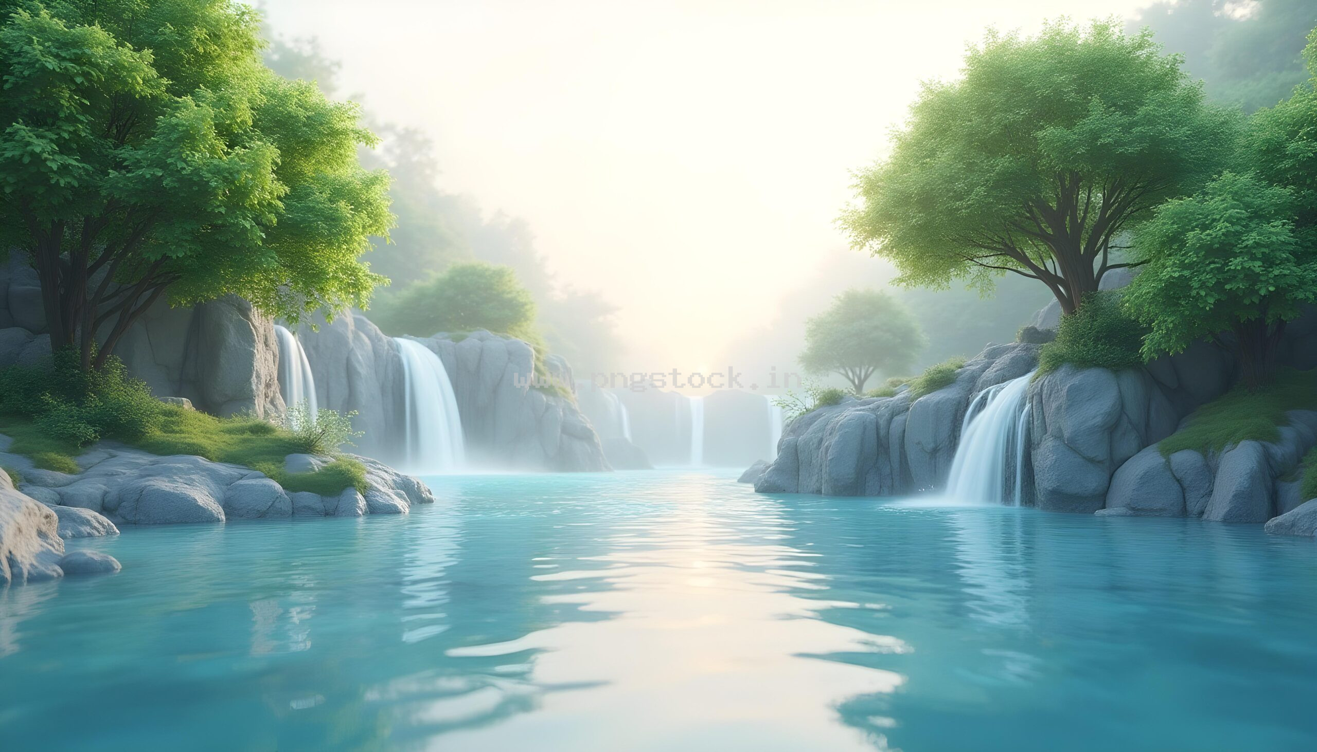 Beautiful Nature Waterfall Landscape Wallpaper with Lush Green Forest