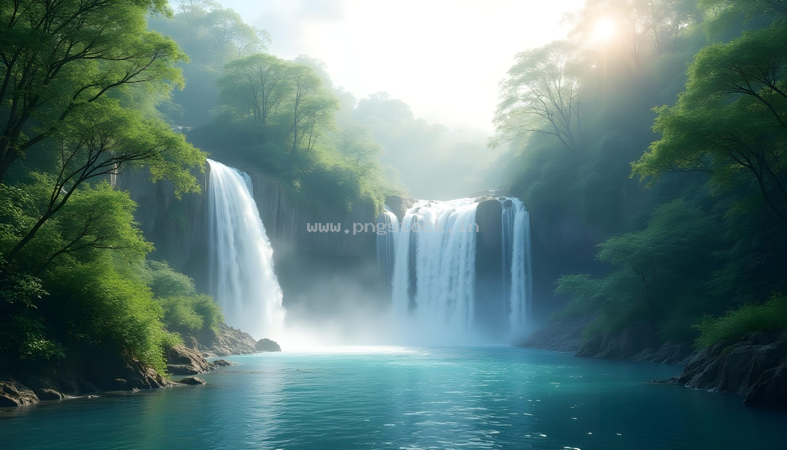 Beautiful Nature Waterfall Landscape Wallpaper with Lush Green Forest